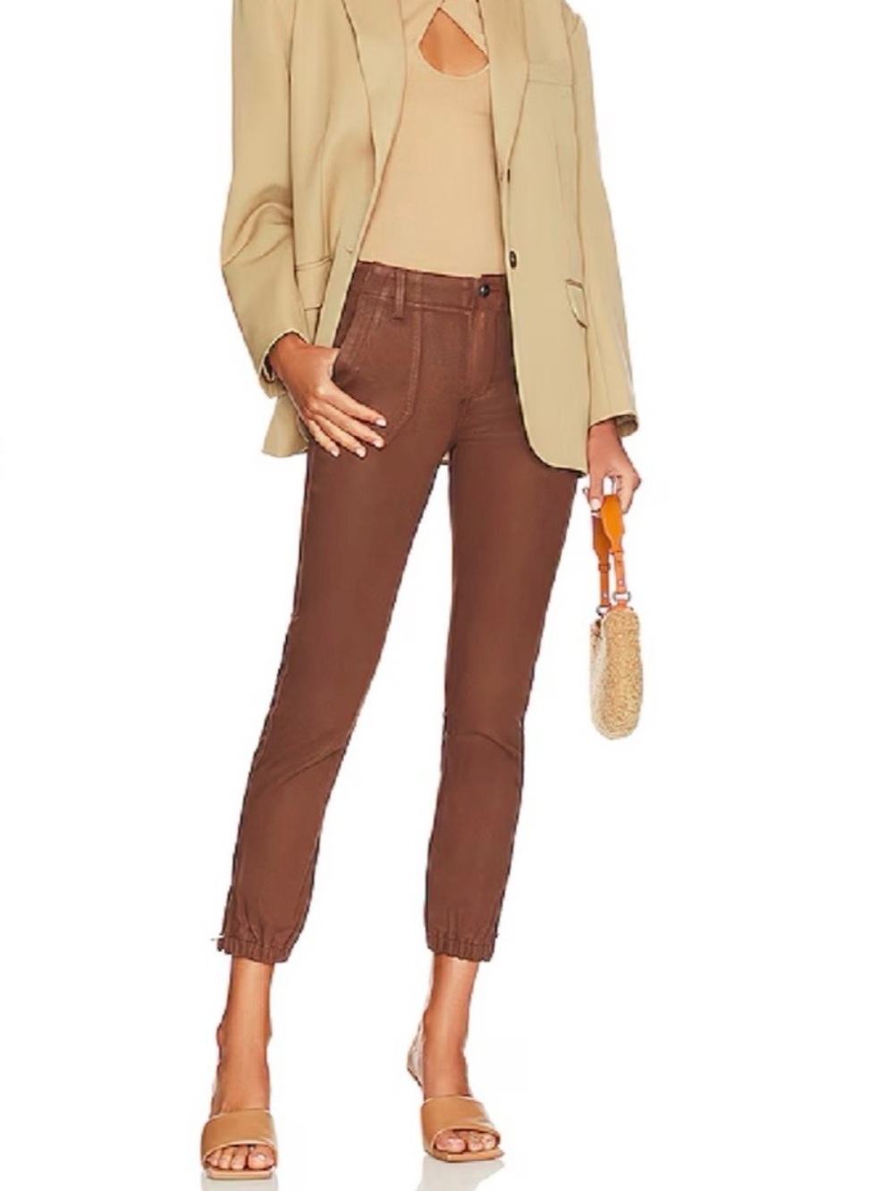 Paige Mayslie Jogger in Cognac Luxe Coating Sz 29